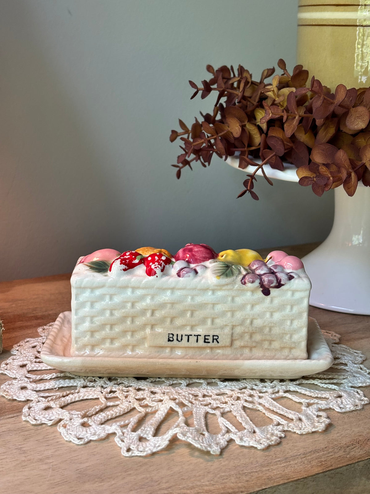 Vintage Ironstone Fruit Basket Butter Dish