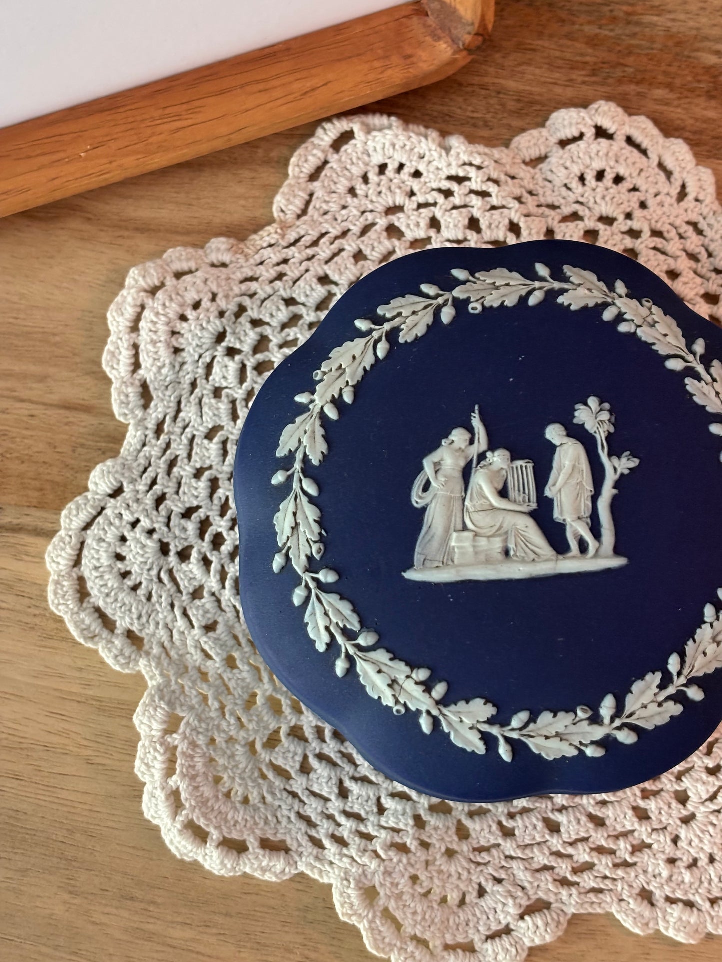 Wedgewood Jasperware Cobalt Blue Scallop Edge Trinket Dish