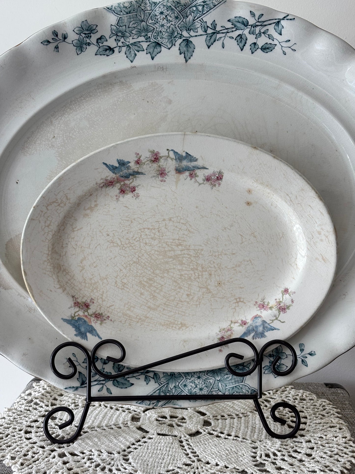 Vintage Floral Blue Bird Ironstone Platter
