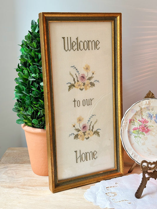 Welcome to our Home Framed Floral Cross Stitch